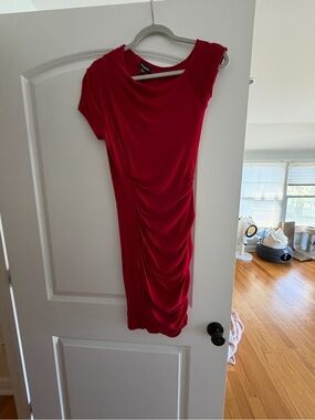 bebe One-Shoulder Red Ruched Cocktail Dress